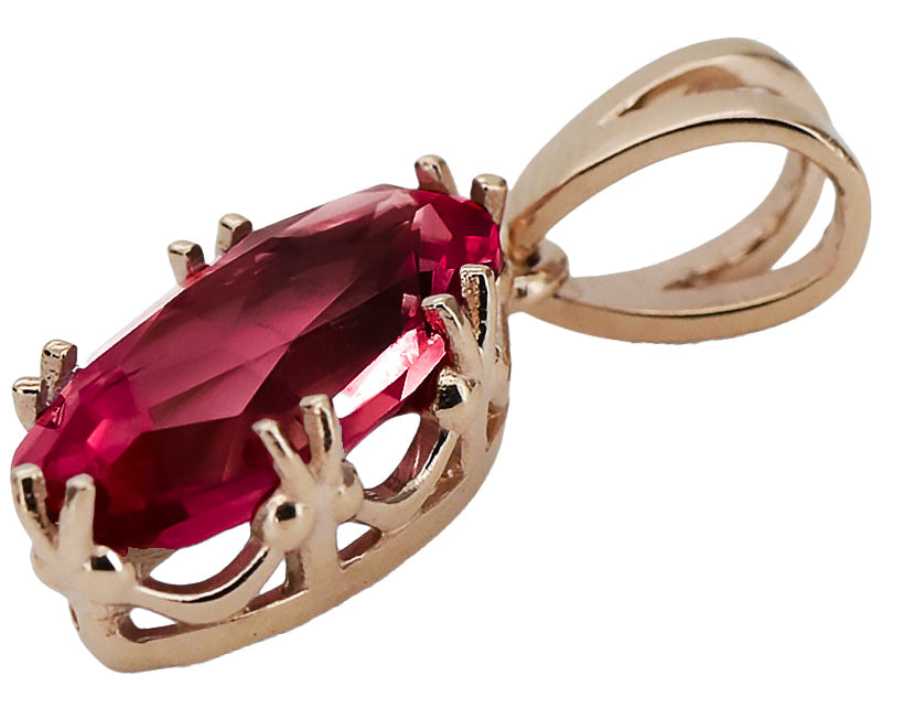 Vintage Ruby Pendant in 14K Rose Gold (vpc019r-rb) — worn on the hand, showing profile