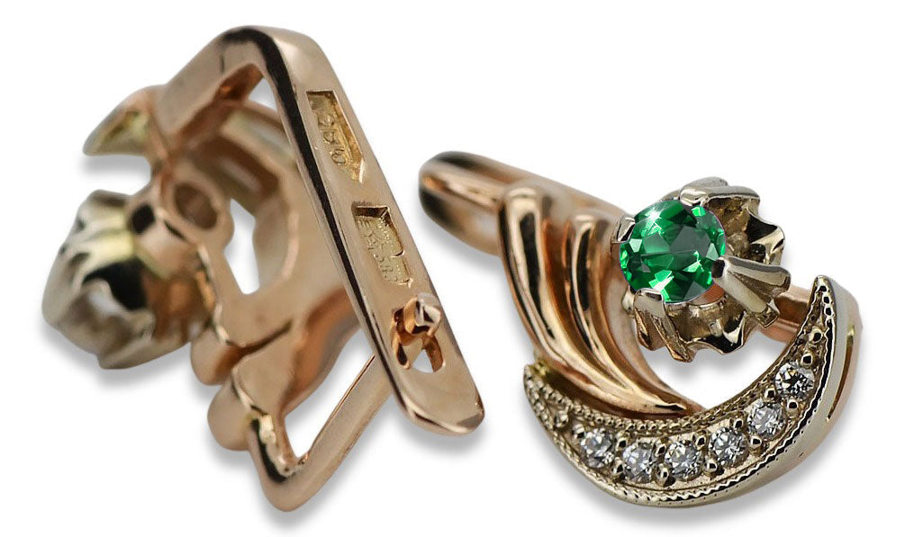 Vintage Emerald Earrings in 14K Rose & White Gold (vec093rw-em) — close-up of the hallmark on the inner band