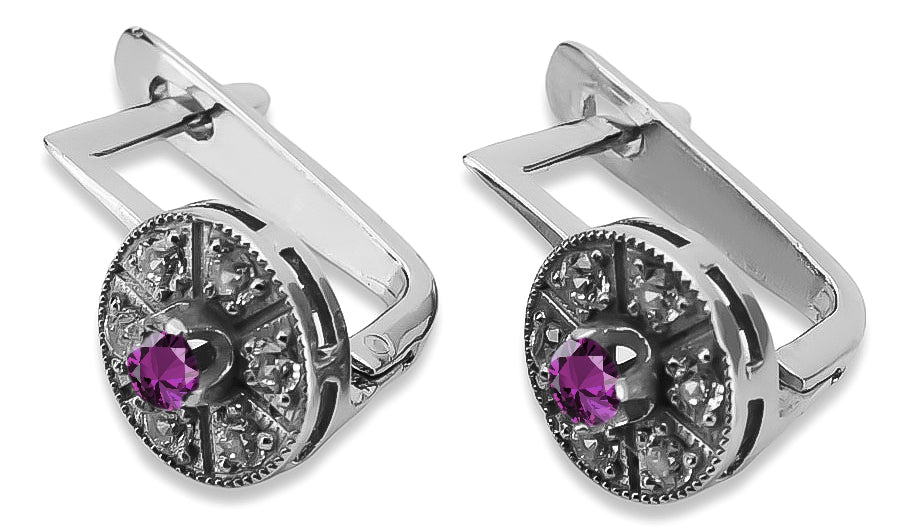 Vintage Amethyst Earrings in 14K White Gold (vec161w-am) — full view of the piece