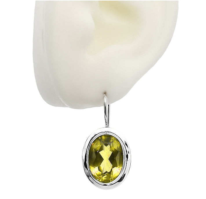 Vintage Yellow Peridot Earrings in Sterling Silver (vec114s-yp) — side view showing the setting