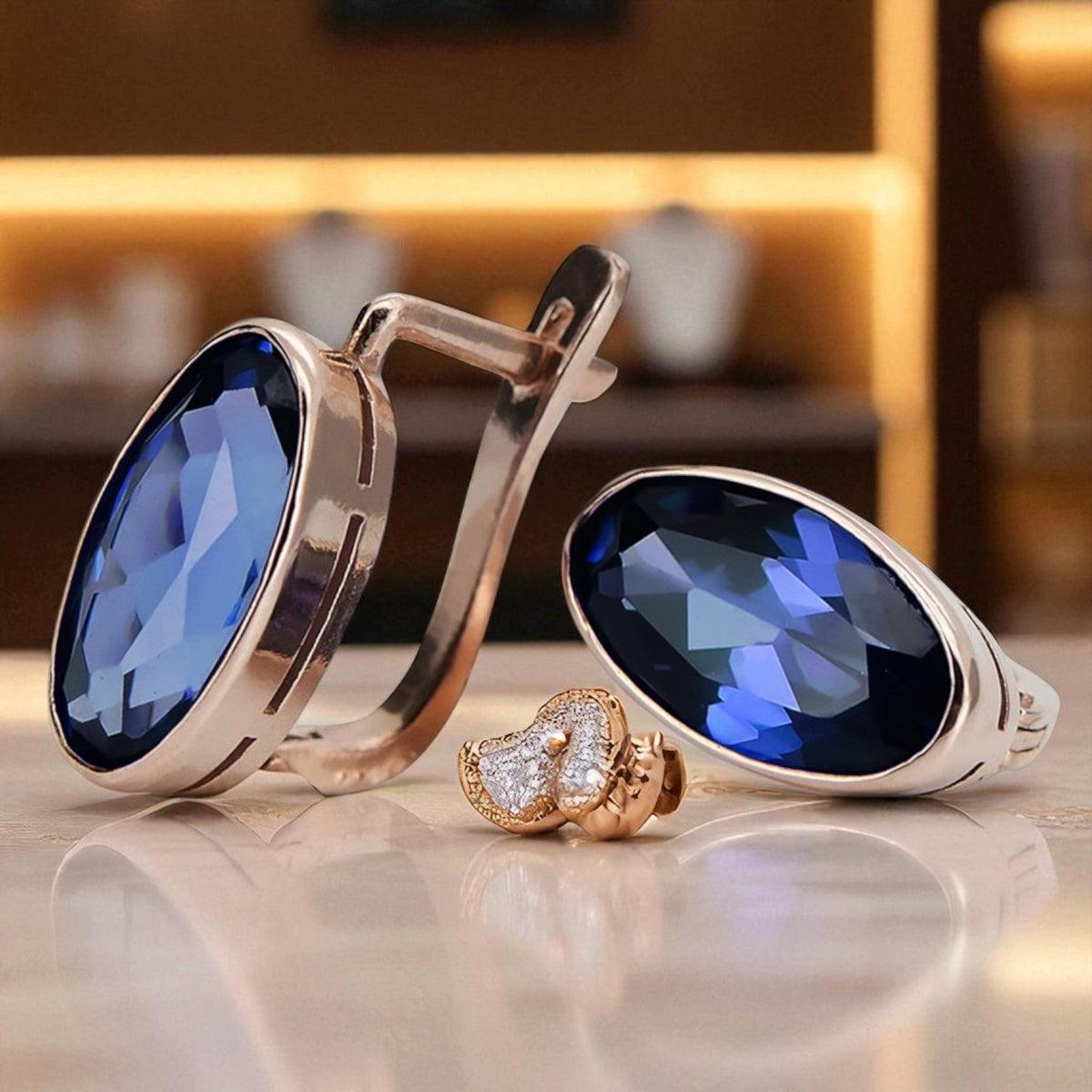 Vintage Sapphire Earrings in 14K Rose Gold (vec001r-sp)