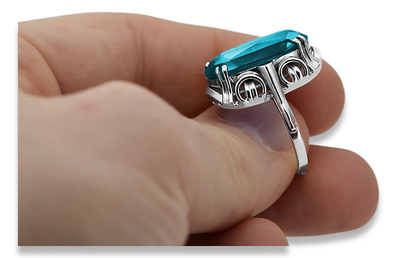 Vintage Aquamarine Ring in Sterling Silver (vrc038s-aq) — side view showing the setting
