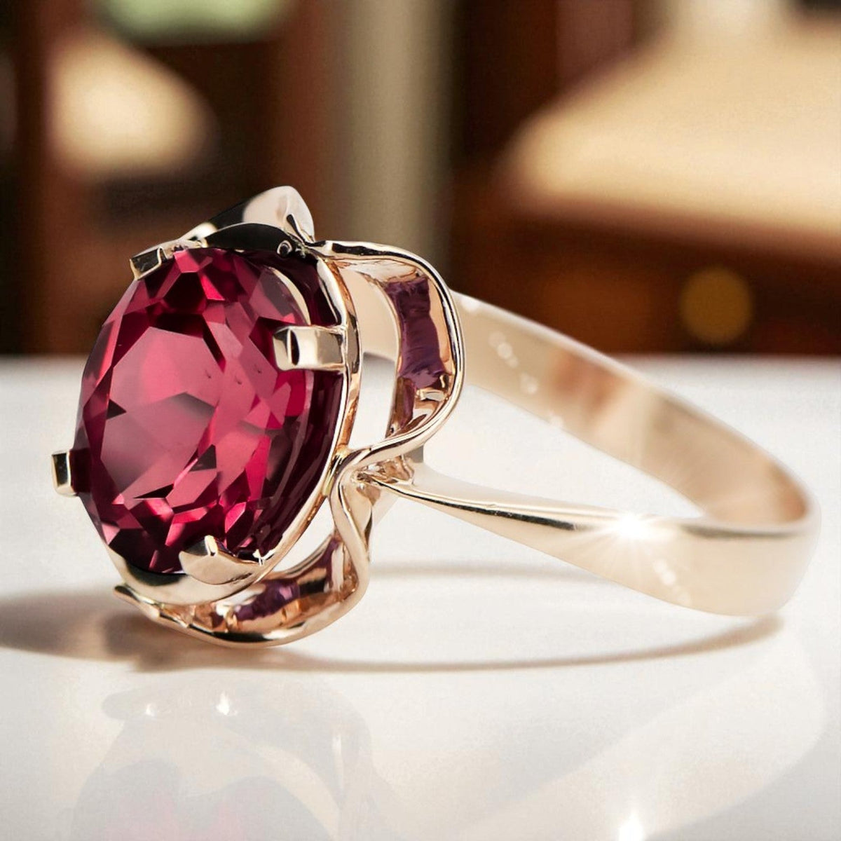 Vintage Ruby Ring in 14K Rose Gold (vrc206r-rb)