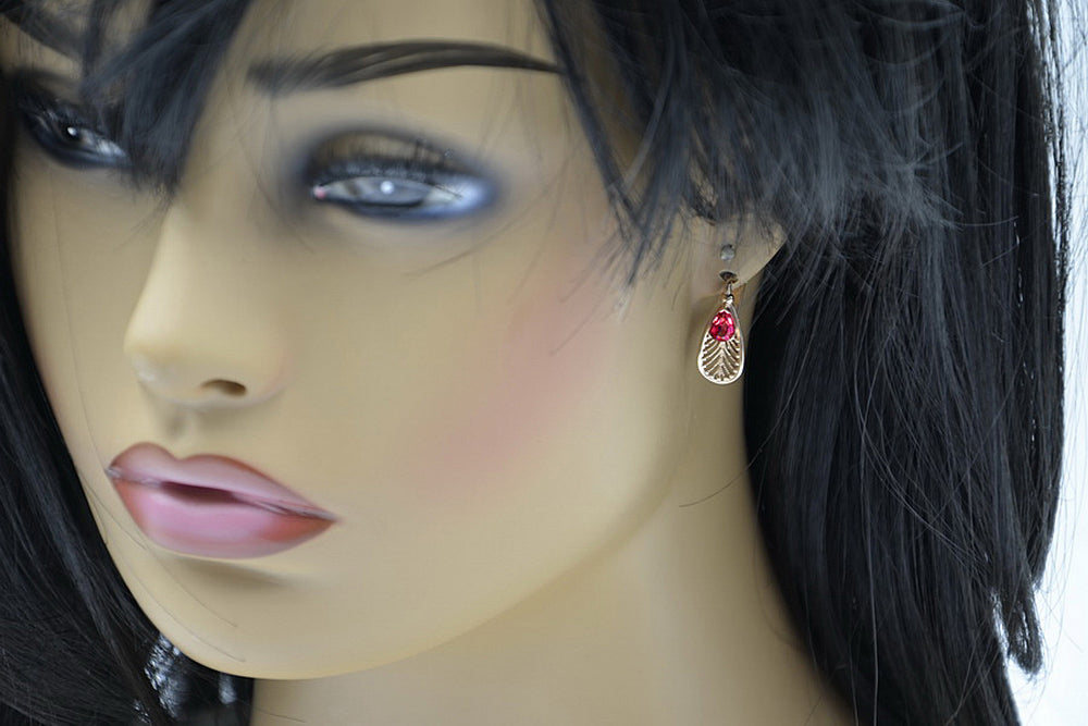 Vintage Ruby Earrings in 14K Rose Gold (vec067r-rb) — close-up of the hallmark on the inner band