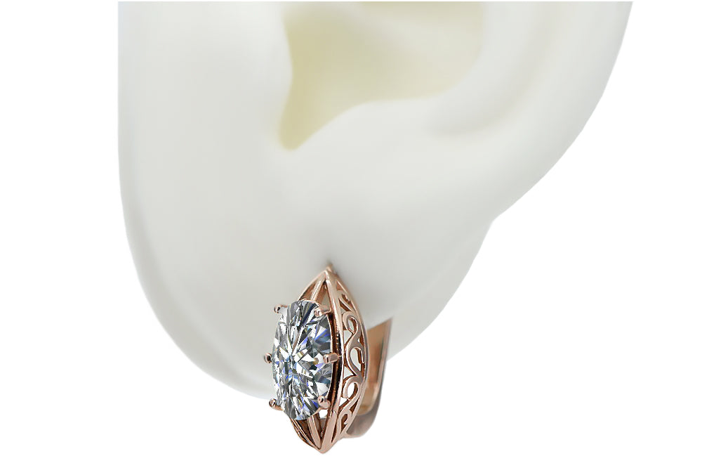 Vintage Zircon Earrings in 14K Rose Gold (vec141r-zi) — worn on the hand, showing profile