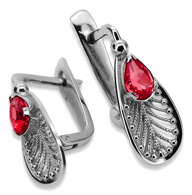 Vintage Ruby Earrings in Sterling Silver (vec067s-rb) — side view showing the setting