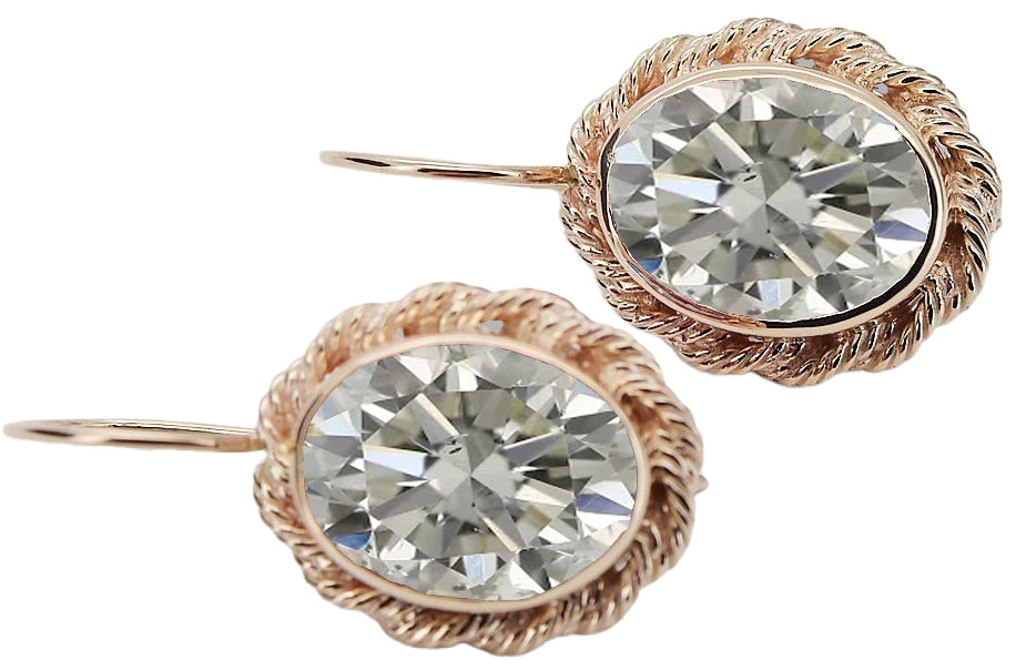 Vintage Zircon Earrings in 14K Rose Gold (vec007r-zi) — worn on the neckline, showing the drape