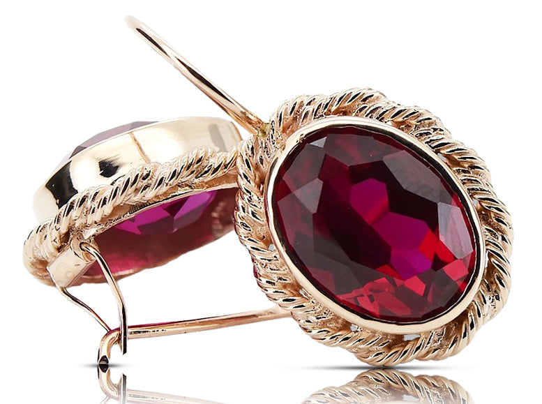 Vintage Ruby Earrings in 14K Rose Gold (vec007r-rb) — close-up of the hallmark on the inner band