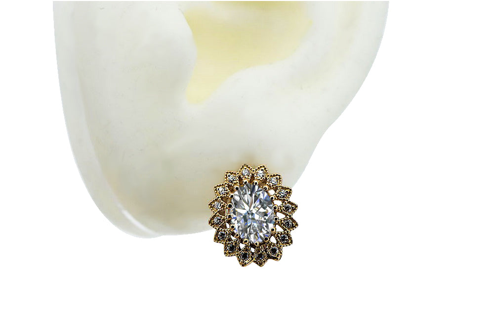 Vintage Zircon Zircone Earrings in 14K Rose Gold (vec125r-zi) — side view showing the setting