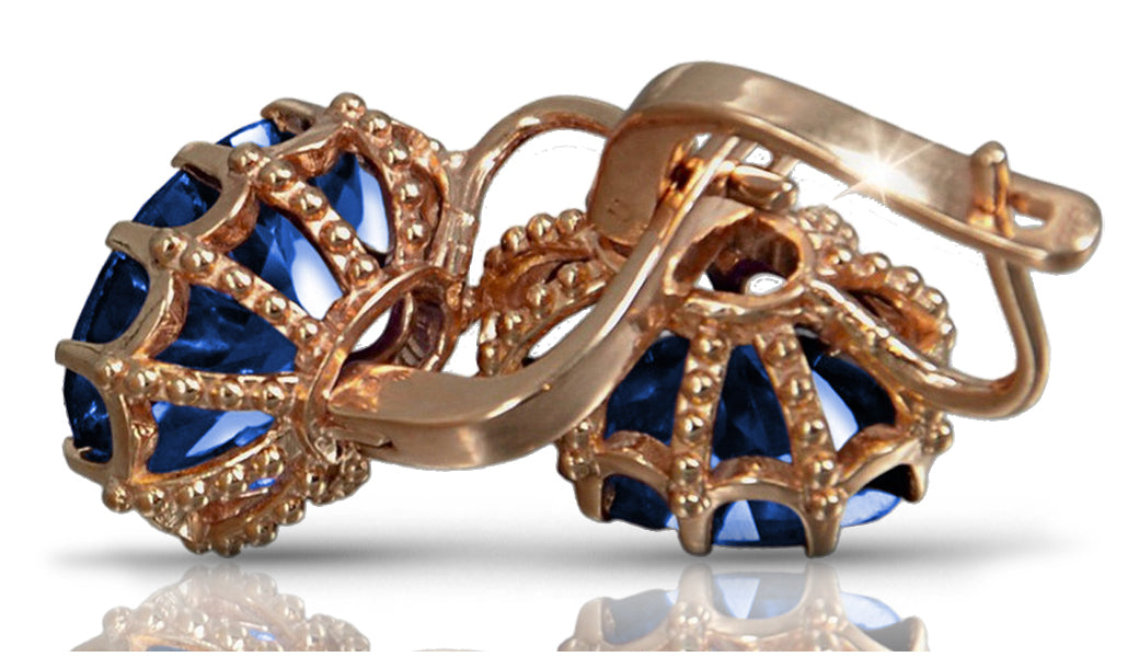 Vintage Alexandrite Sapphire Earrings in 14K Rose Gold (vec079r-sp) — side view showing the setting