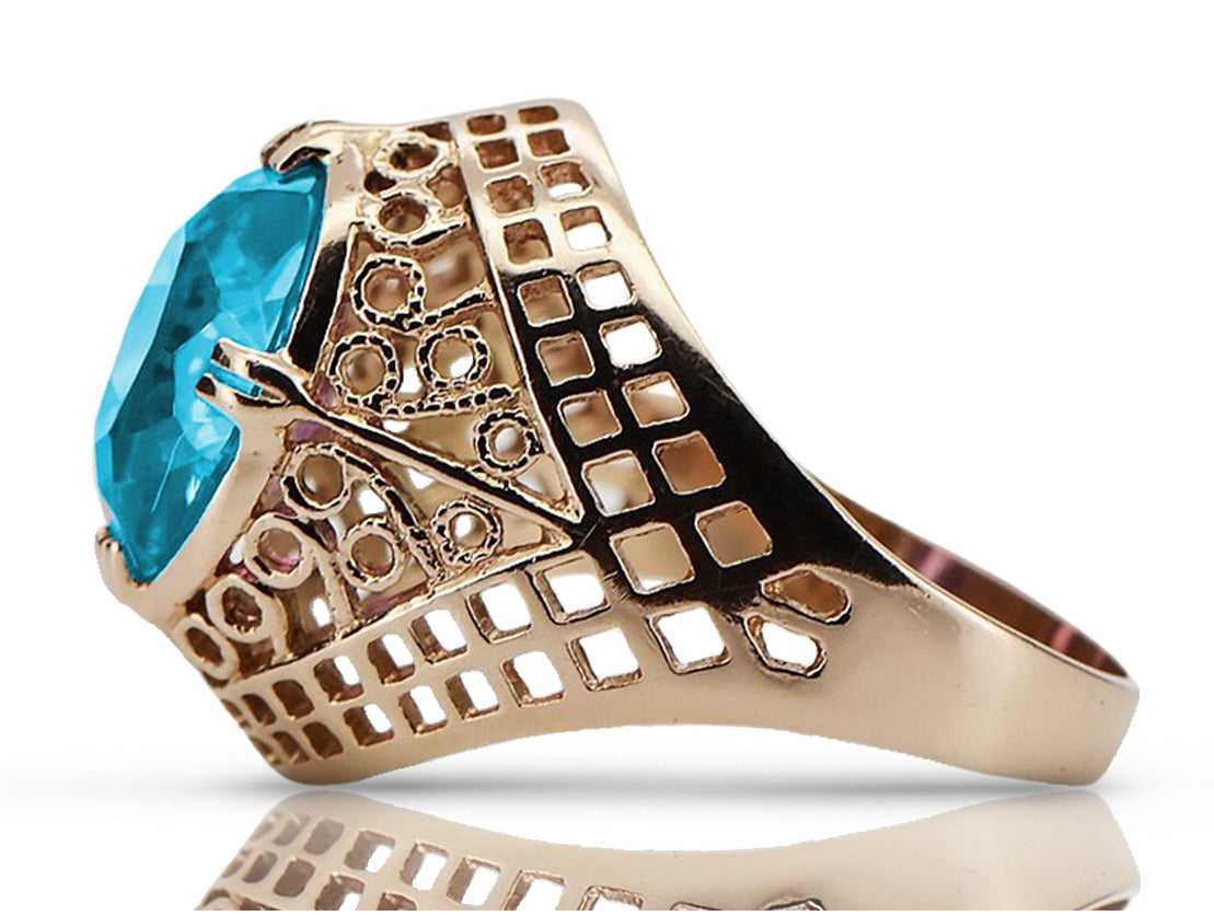Vintage Aquamarine Ring in 14K Rose Gold (vrc030r-aq) — full view of the piece