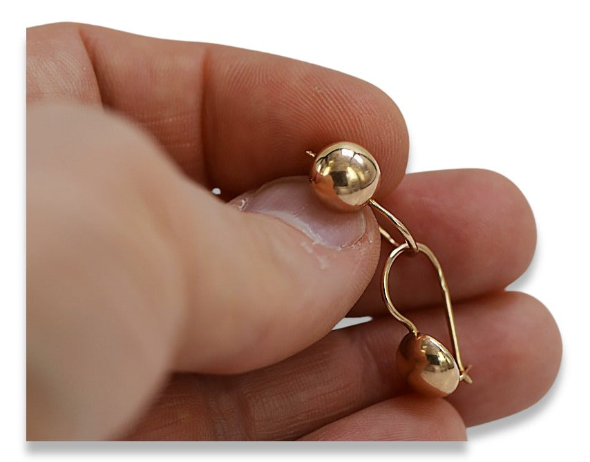 Vintage Ball Earrings in 14K Rose Gold (ven178) — side view showing the setting