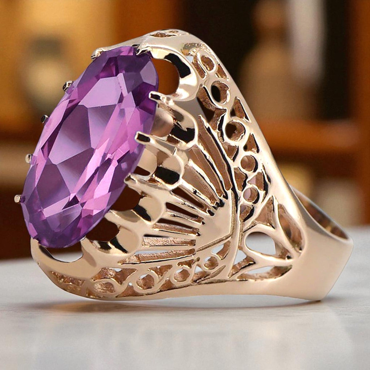 Vintage Amethyst Ring in 14K Rose Gold (vrc020r-am)