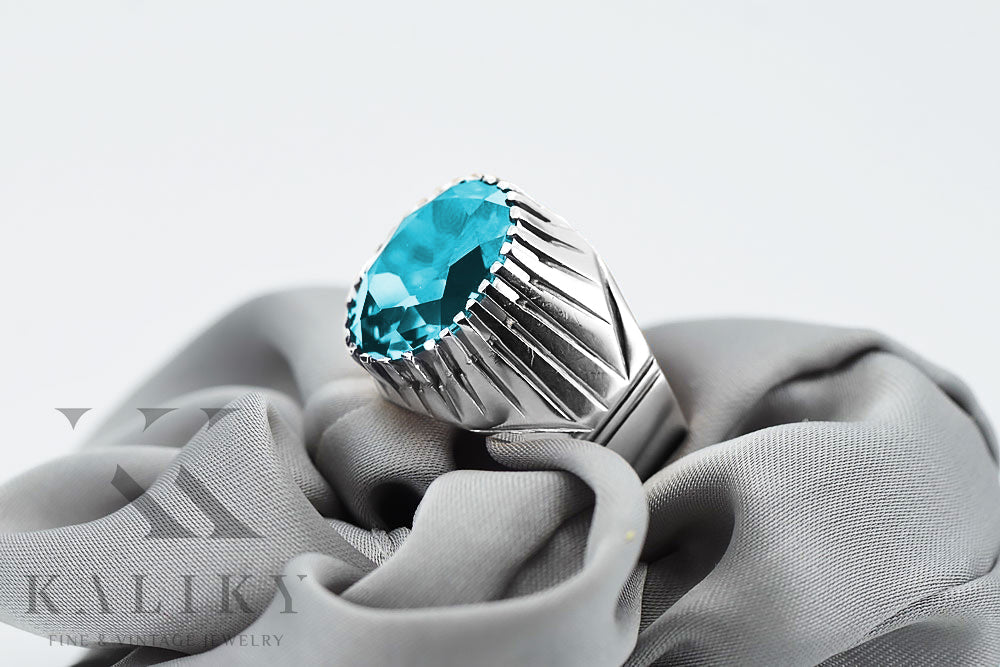 Vintage Aquamarine Ring in Sterling Silver (vrc048s-aq) — close-up of the hallmark on the inner band