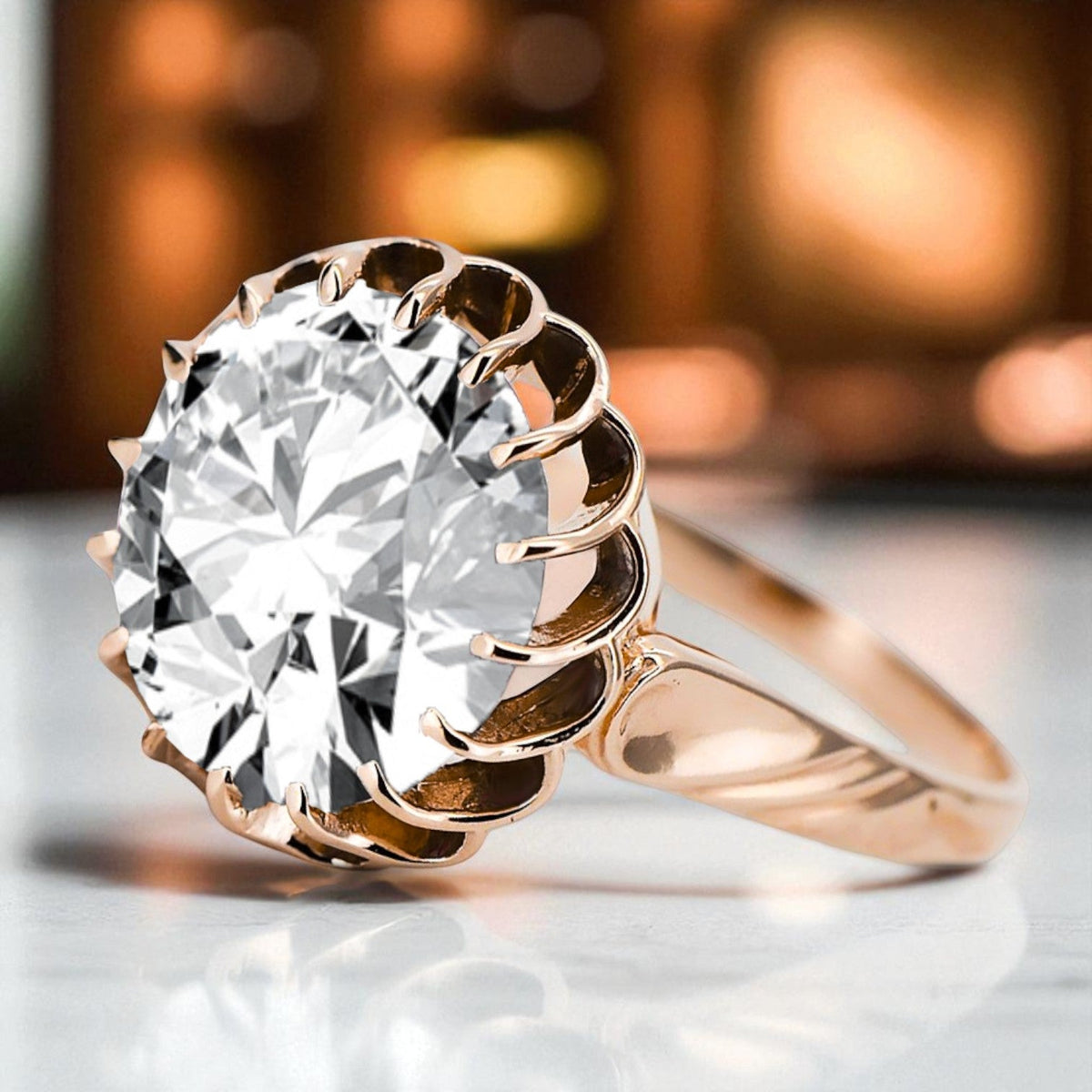 Vintage Zircon Ring in 14K Rose Gold (vrc035r-zi)