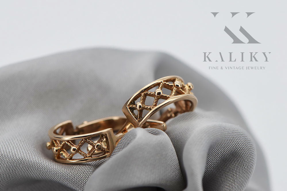 Vintage Hoops Earrings in 14K Rose Gold (ven145) — view 3