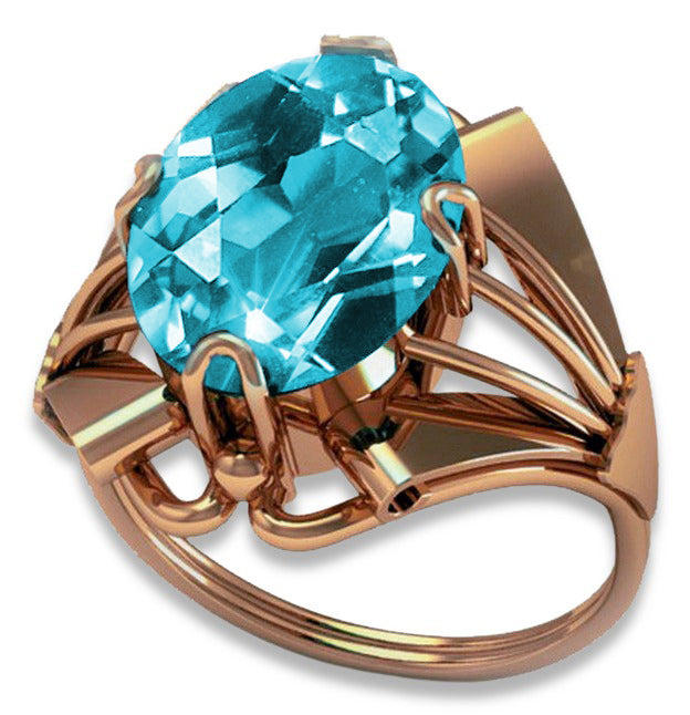 Vintage Aquamarine Ring in 14K Rose Gold (vrc015r-aq) — worn on the neckline, showing the drape