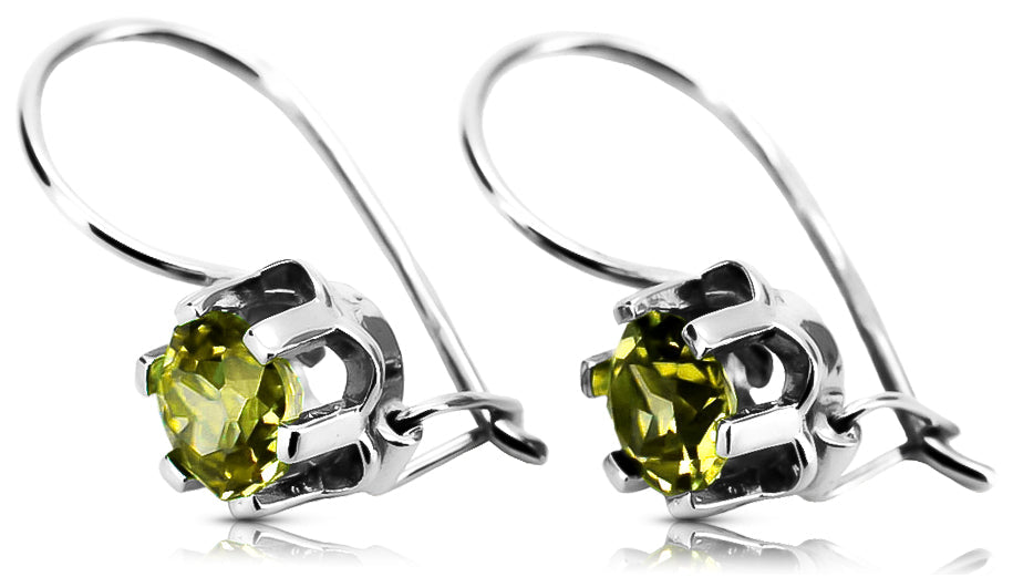 Vintage Yellow Peridot Earrings in Sterling Silver (vec019s-yp) — worn on the hand, showing profile