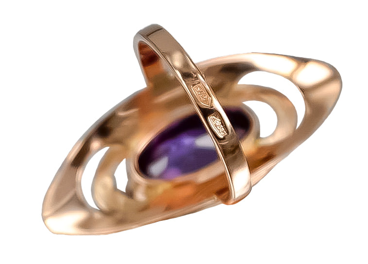 Vintage Alexandrite Ring in 14K Rose Gold (vrc189r-ax) — worn on the neckline, showing the drape