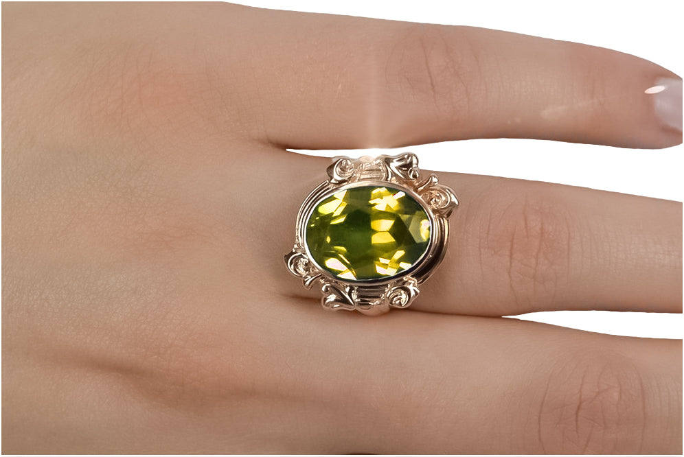 Vintage Yellow Peridot Ring in 14K Rose Gold (vrc100r-yp) — full view of the piece