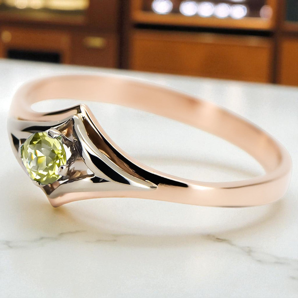 Vintage Yellow Peridot Craft Ring in 14K Rose Gold (vrc351r-yp)