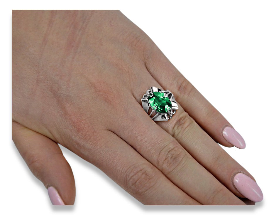 Vintage Emerald Ring in Sterling Silver (vrc015s-em) — close-up of the hallmark on the inner band