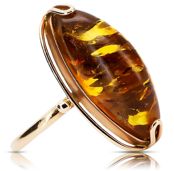 Vintage Amber Ring in 14K Rose Gold (vrab018)