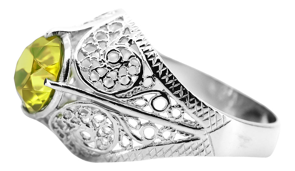 Vintage Yellow Peridot Ring in Sterling Silver (vrc026s-yp)