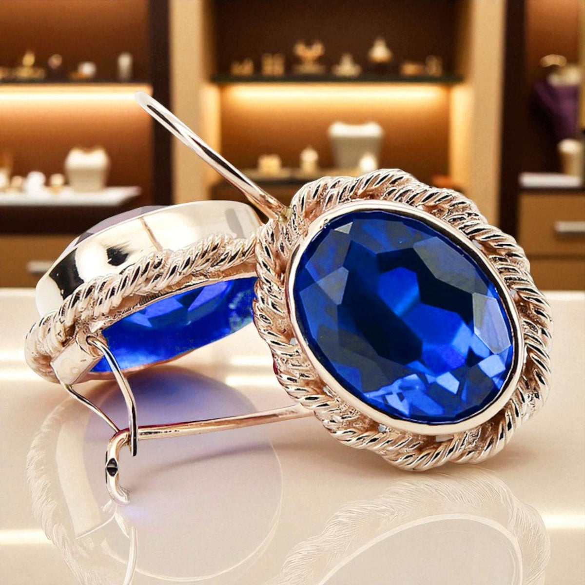 Vintage Sapphire Earrings in 14K Rose Gold (vec007r-sp)