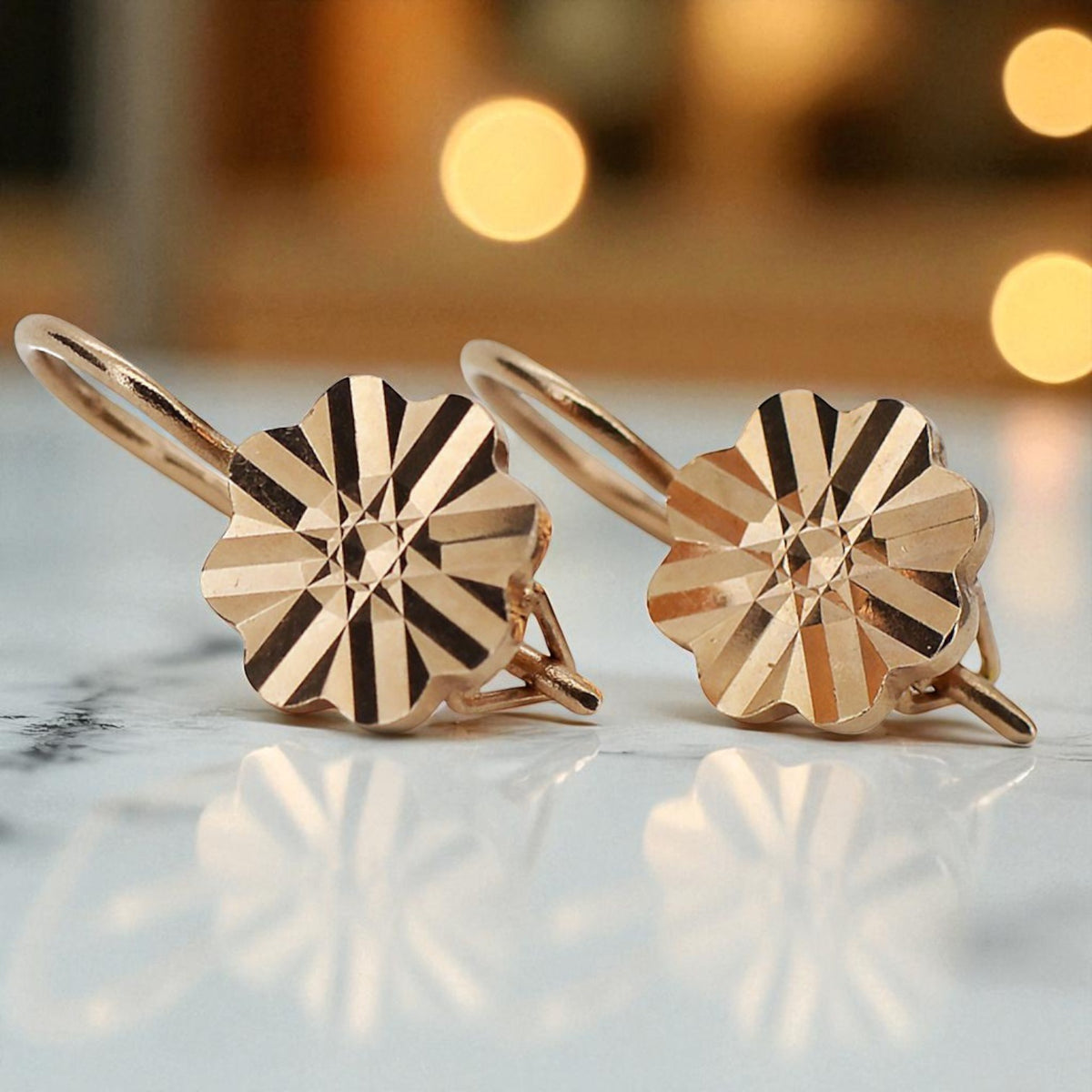 Vintage Flower Earrings in 14K Rose Gold (ven163)