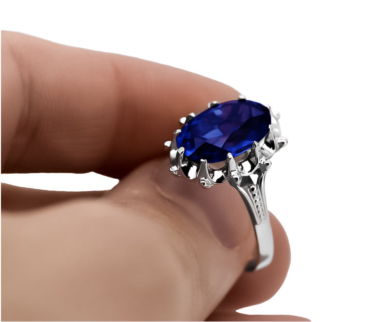 Vintage Sapphire Ring in Sterling Silver (vrc079s-sp) — close-up of the hallmark on the inner band