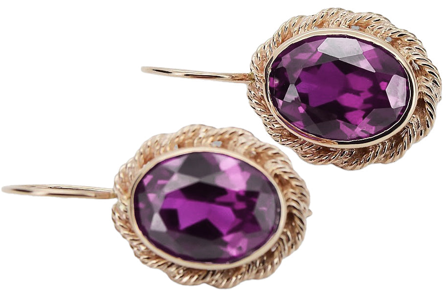 Vintage Amethyst Earrings in 14K Rose Gold (vec007r-am) — full view of the piece