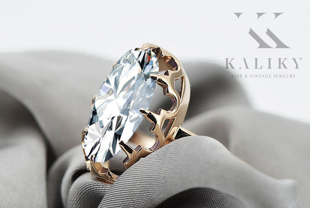 Vintage Zircon Craft Ring in 14K Rose Gold (vrc253r-zi) — worn on the hand, showing profile