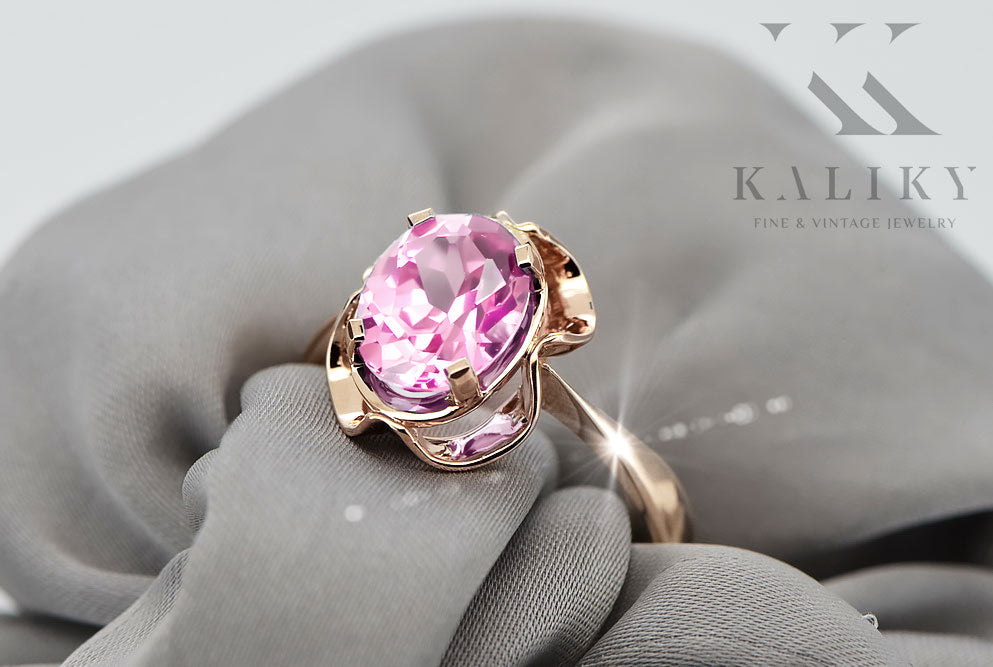 Vintage Amethyst Ring in 14K Rose Gold (vrc206r-am) — close-up of the hallmark on the inner band