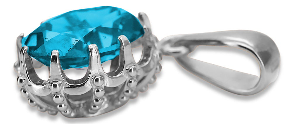 Vintage Aquamarine Craft Pendant in Sterling Silver (vpc008s-aq) — side view showing the setting