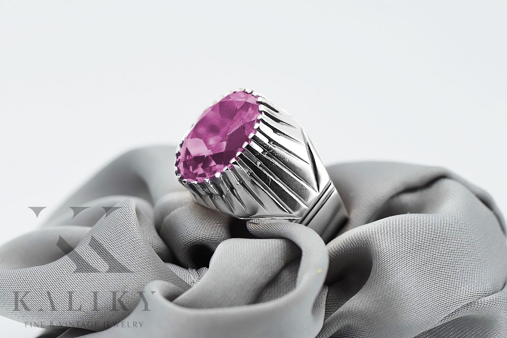 Vintage Amethyst Ring in Sterling Silver (vrc048s-am) — close-up of the hallmark on the inner band
