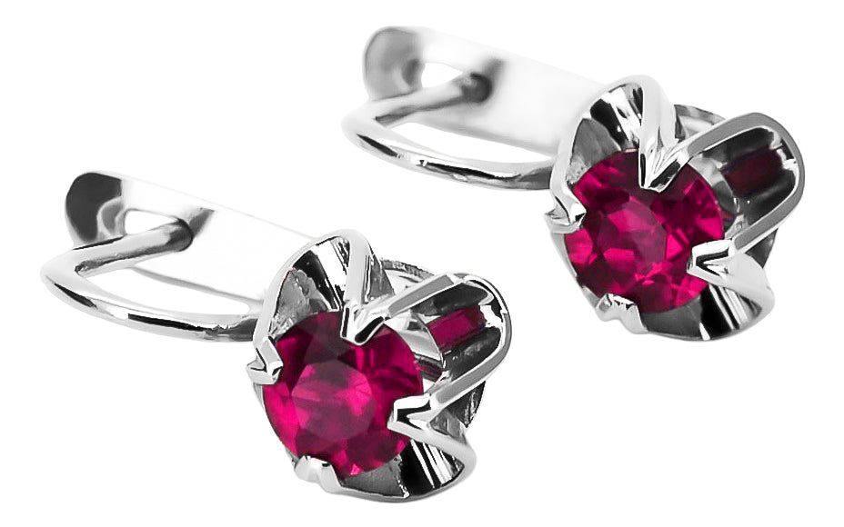Vintage Ruby Earrings in Sterling Silver (vec018s-rb) — worn on the hand, showing profile