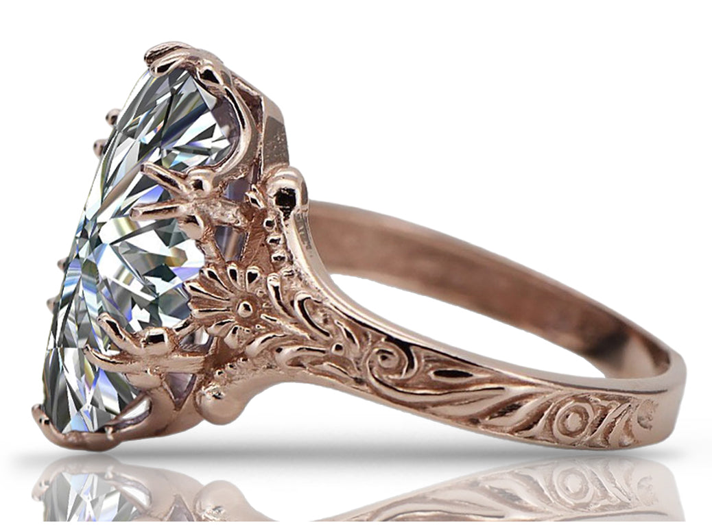 Vintage Zircon Oval Cubic Zirconia Ring in 14K Rose Gold (vrc084r-zi) — full view of the piece
