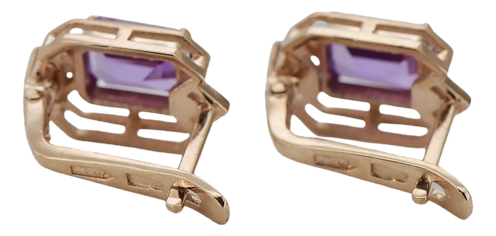 Vintage Alexandrite Diamond Earrings in 14K Rose Gold (vec020r-ax) — worn on the neckline, showing the drape