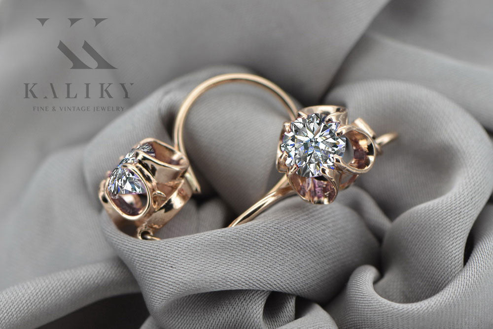 Vintage Zircon Earrings in 14K Rose Gold (vec035r-zi) — full view of the piece