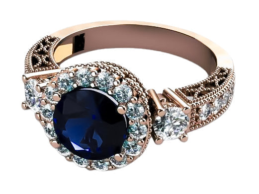 Vintage Sapphire Ring in 14K Rose Gold (crc003r-sp) — full view of the piece