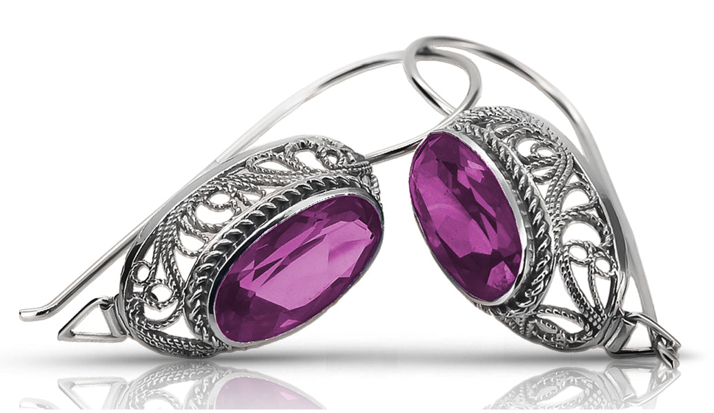 Vintage Amethyst Earrings in Sterling Silver (vec023s-am)