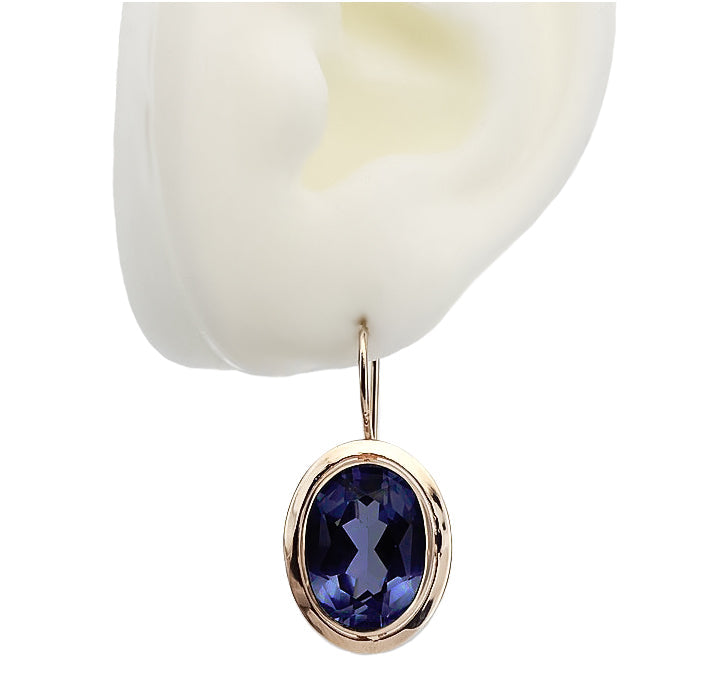 Vintage Sapphire Earrings in 14K Rose Gold (vec114r-sp) — side view showing the setting
