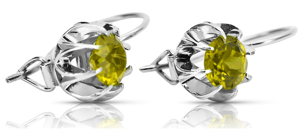 Vintage Yellow Peridot Earrings in Sterling Silver (vec062s-yp)