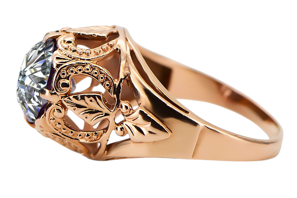 Vintage Zircon Ring in 14K Rose Gold (vrc080r-zi) — worn on the hand, showing profile