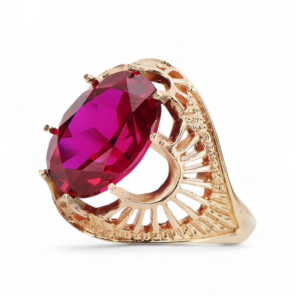 Vintage Ruby Craft Ring in 14K Rose Gold (vrc003r-rb) — back view with the clasp