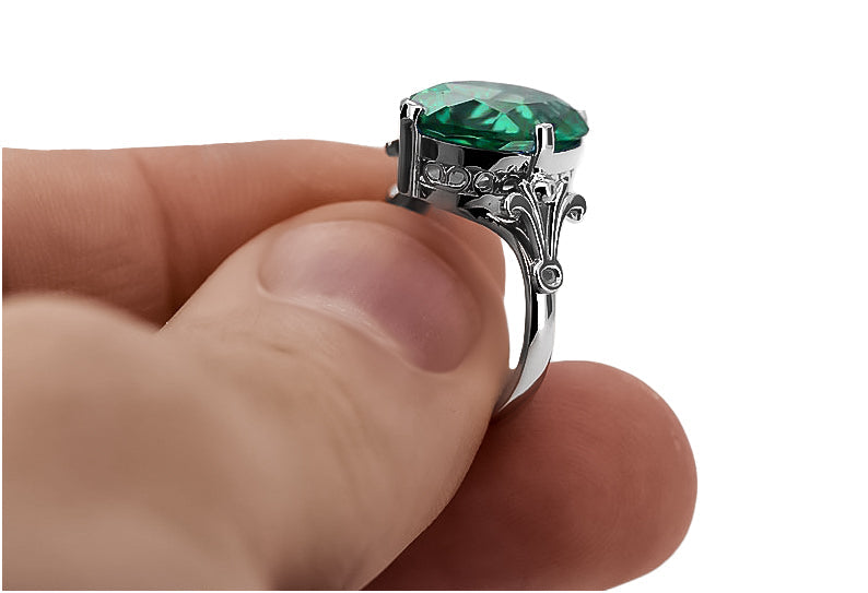 Vintage Emerald Ring in Sterling Silver (vrc369s-em) — full view of the piece