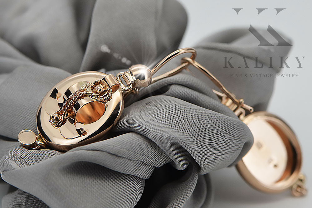 Vintage Samovar Earrings in 14K Rose Gold (ven244) — back view with the clasp