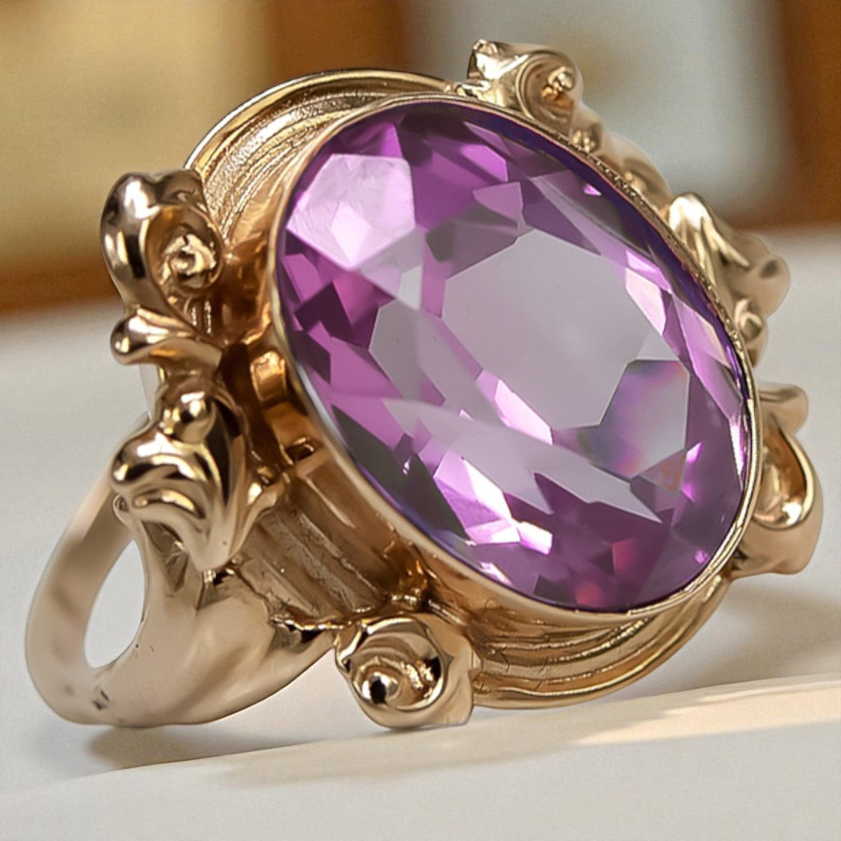 Vintage Amethyst Ring in 14K Rose Gold (vrc100r-am)