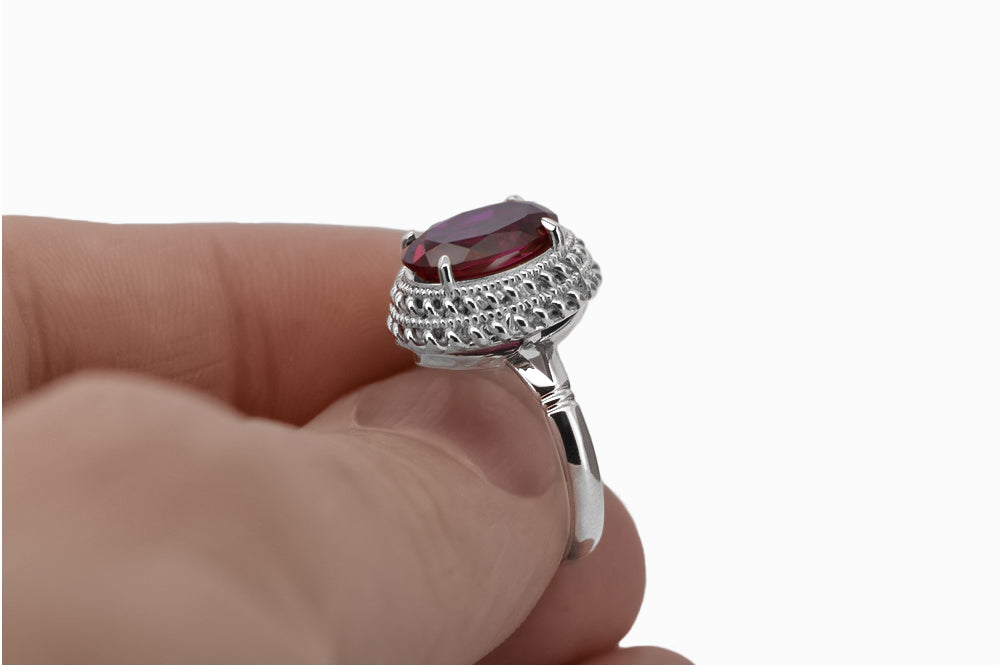 Vintage Ruby Ring in Sterling Silver (vrc068s-rb) — close-up of the hallmark on the inner band